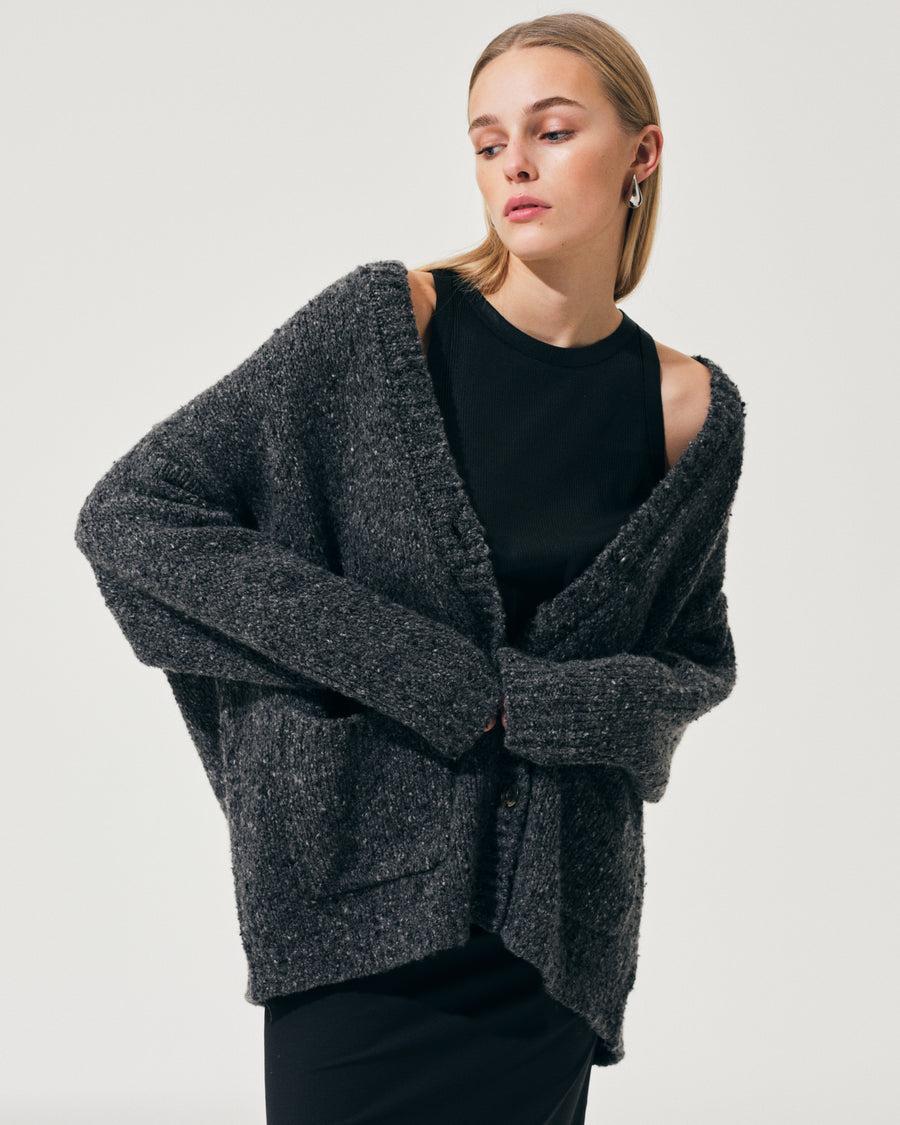 Scaglione MAXI CARDIGAN CASHMERE MULINE' BLACK Presa