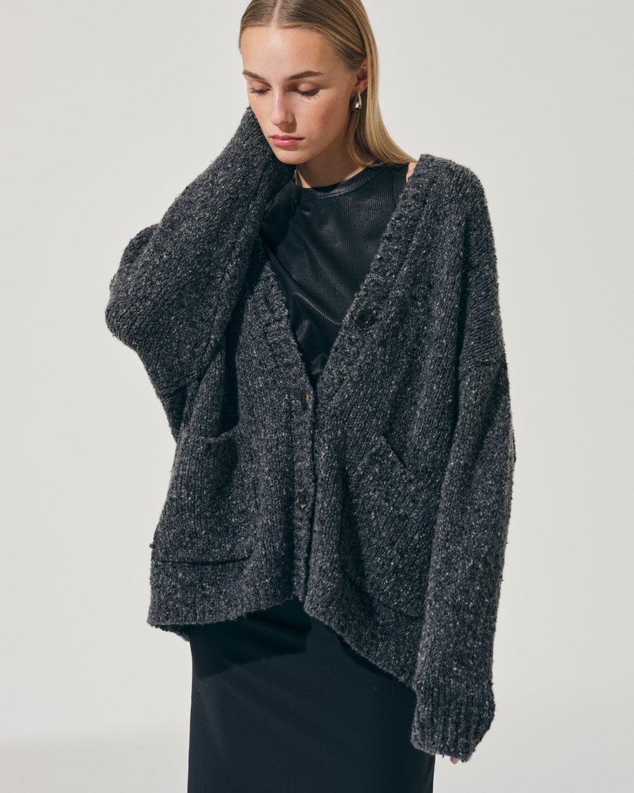 Scaglione MAXI CARDIGAN CASHMERE MULINE' BLACK Presa