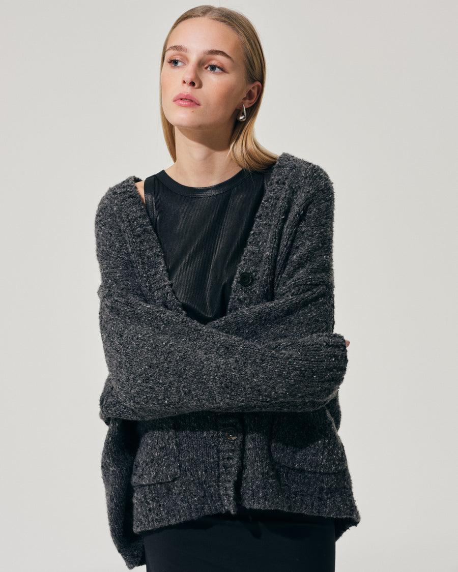 Scaglione MAXI CARDIGAN CASHMERE MULINE' BLACK Presa
