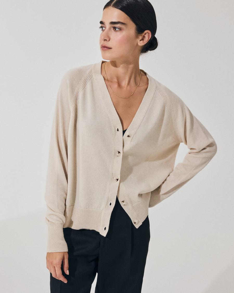 Scaglione CARDIGAN RAGLAN RIBBED SIDES MILK Vendita