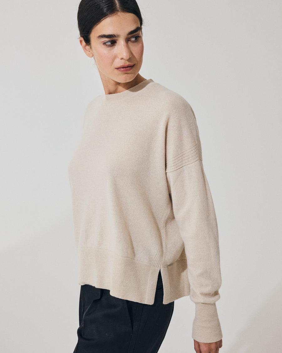 Scaglione ROUND NECK BOXY RIBBED SIDES BEIGE Spedizione Gratuita