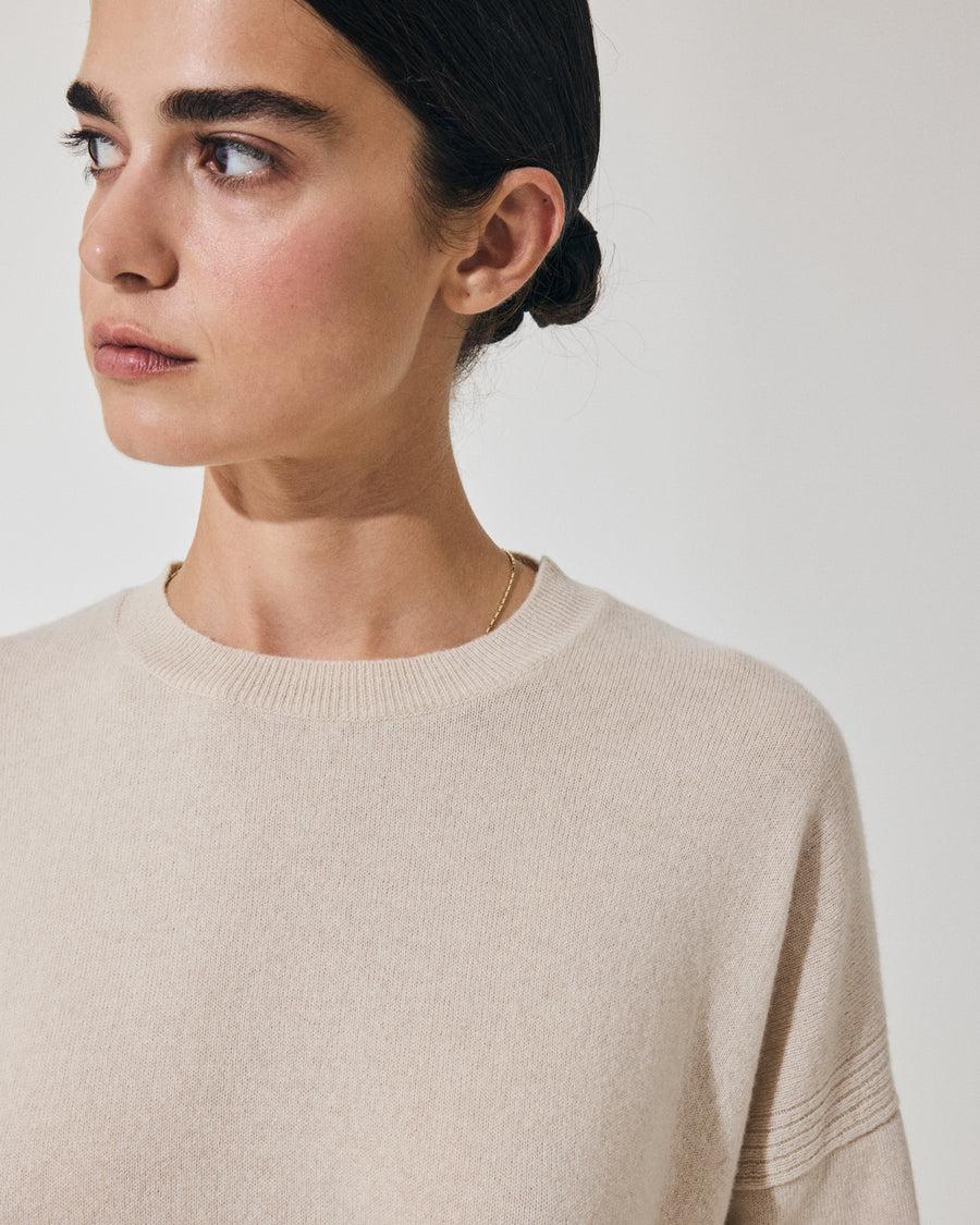 Scaglione ROUND NECK BOXY RIBBED SIDES BEIGE Spedizione Gratuita