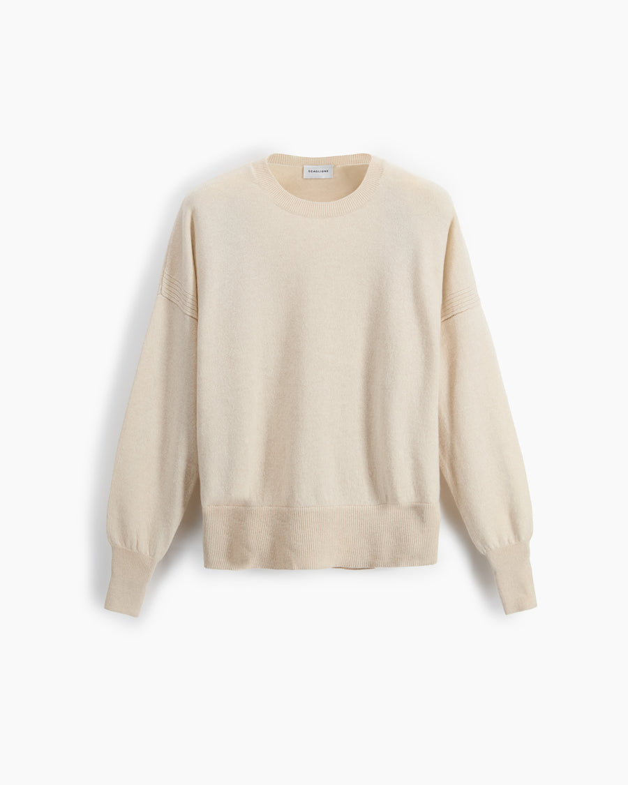 Scaglione ROUND NECK BOXY RIBBED SIDES BEIGE Spedizione Gratuita
