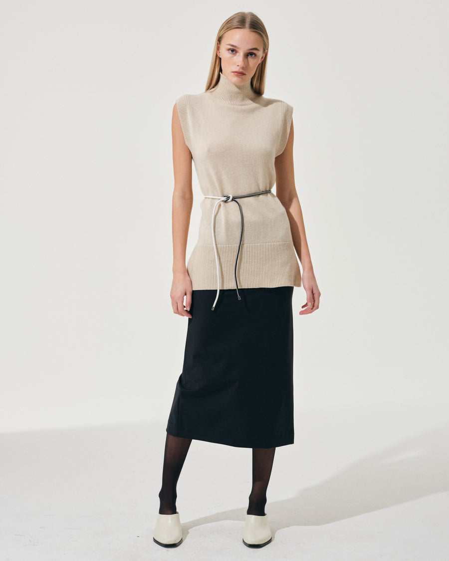Scaglione GILET TURTLE NECK RIBBED SIDES BEIGE Pezzi Unici