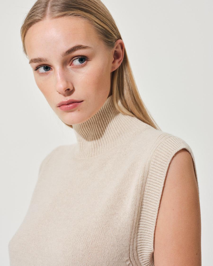 Scaglione GILET TURTLE NECK RIBBED SIDES BEIGE Pezzi Unici