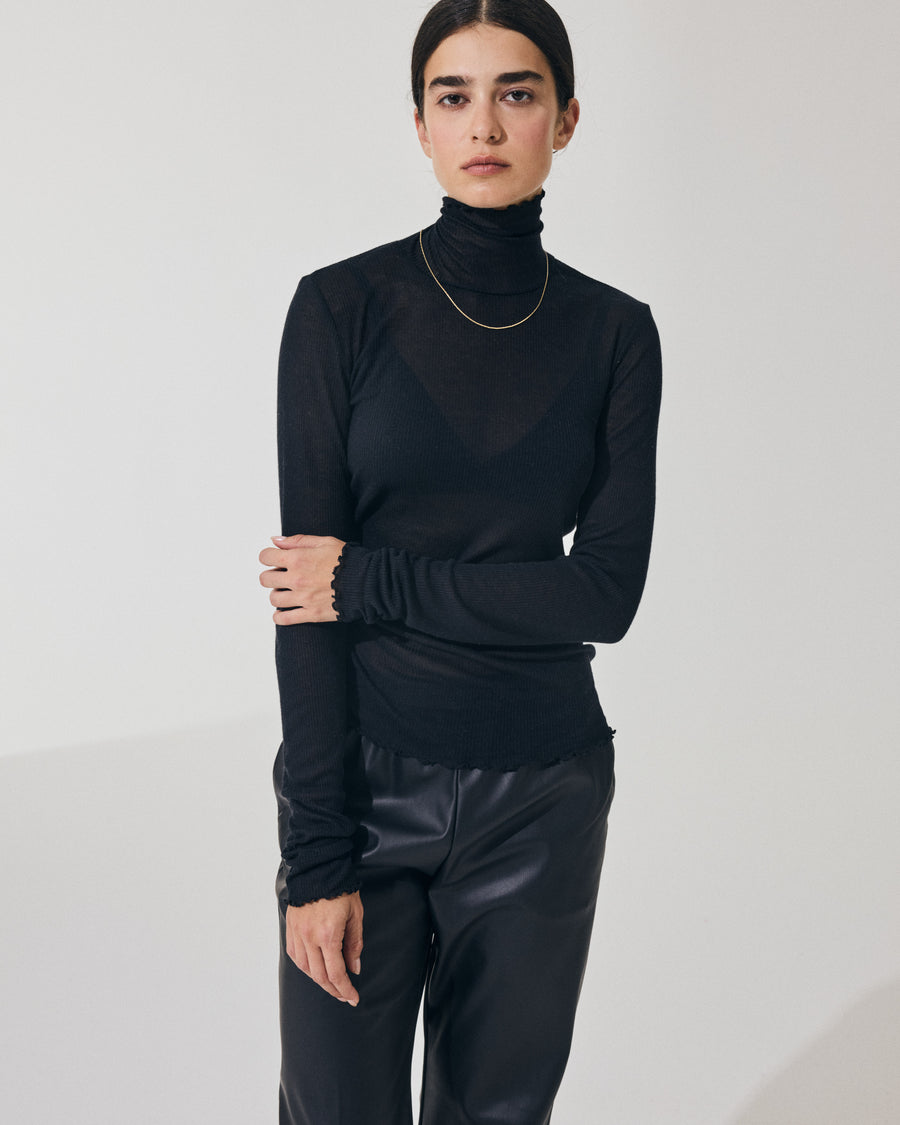 Scaglione TURTLENECK RIBBED MICROMODAL NERO Outlet