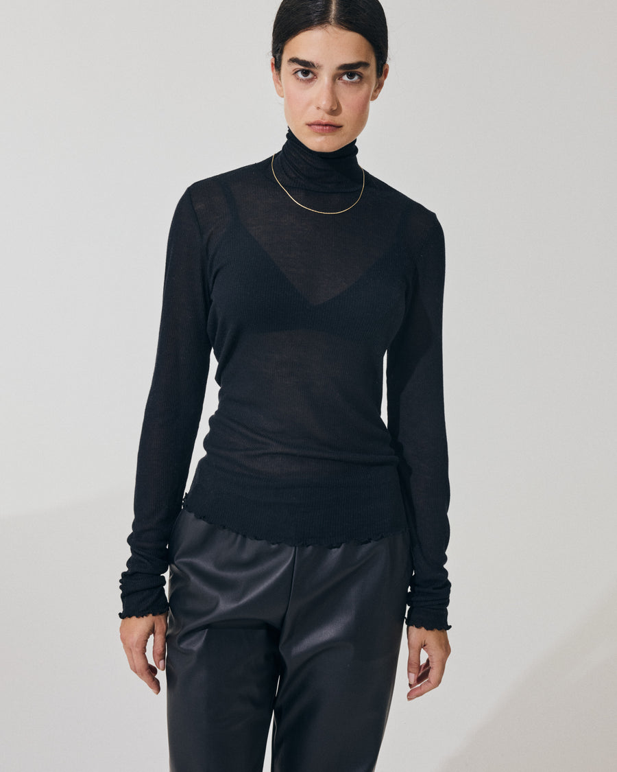 Scaglione TURTLENECK RIBBED MICROMODAL NERO Outlet