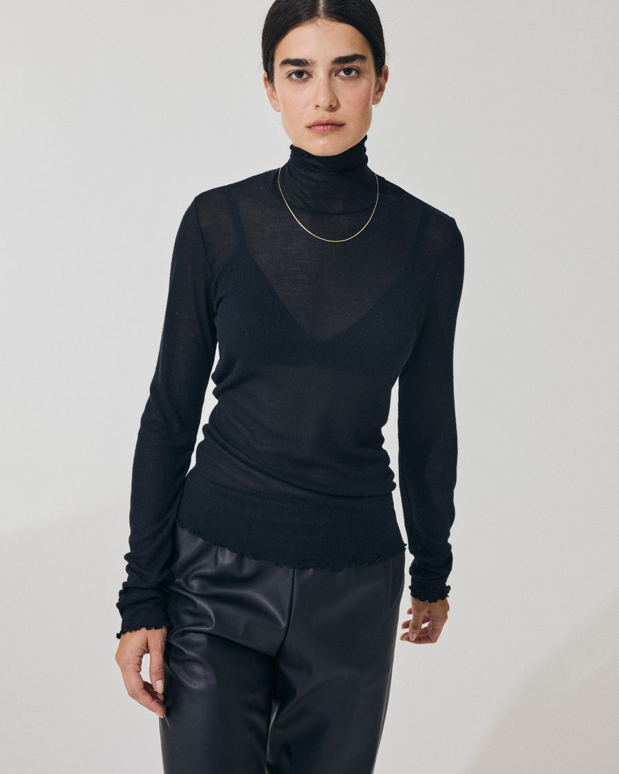 Scaglione TURTLENECK RIBBED MICROMODAL NERO Outlet