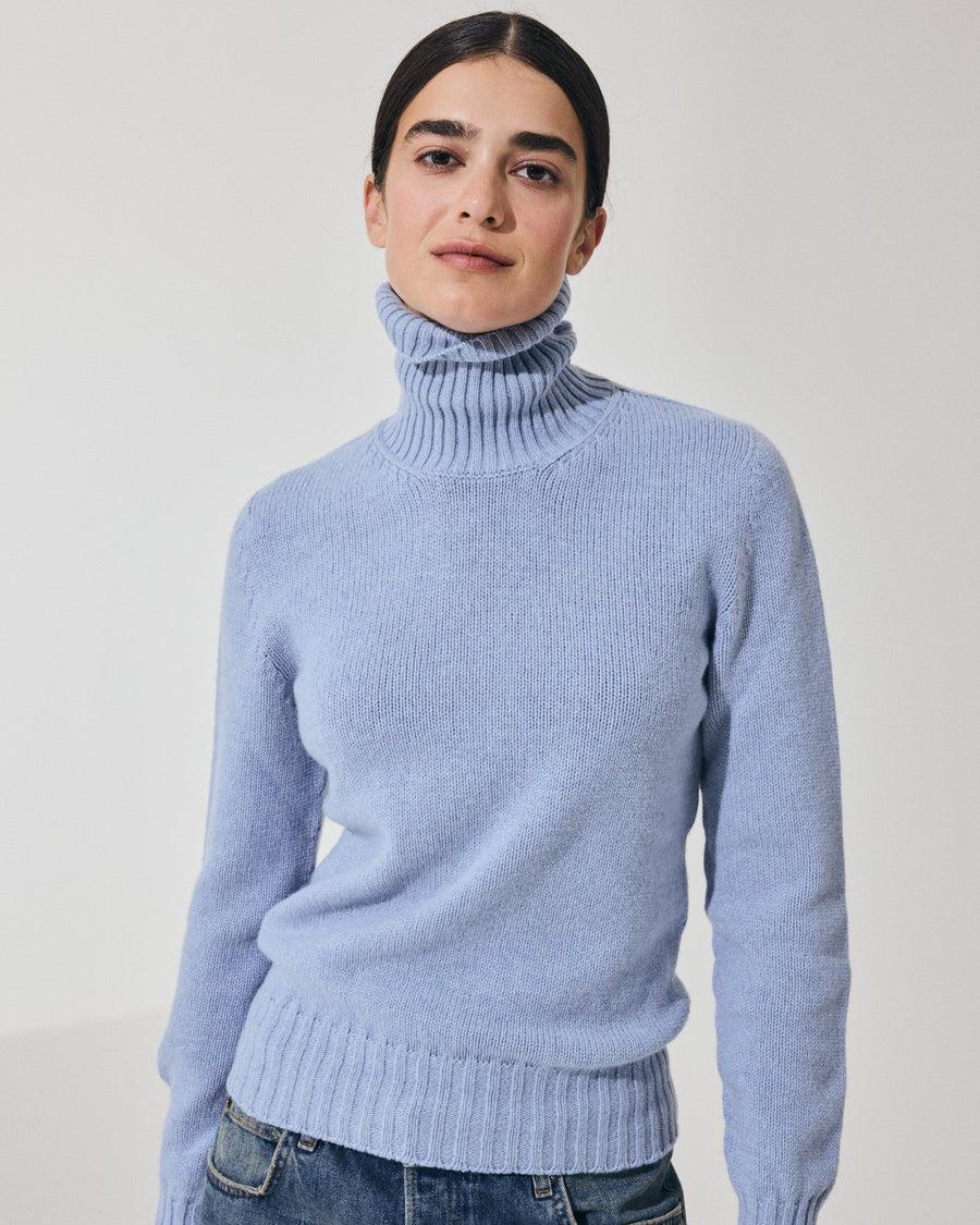 Scaglione TURTLE NECK SOFT HYBRID CASHMERE CELESTE Italia