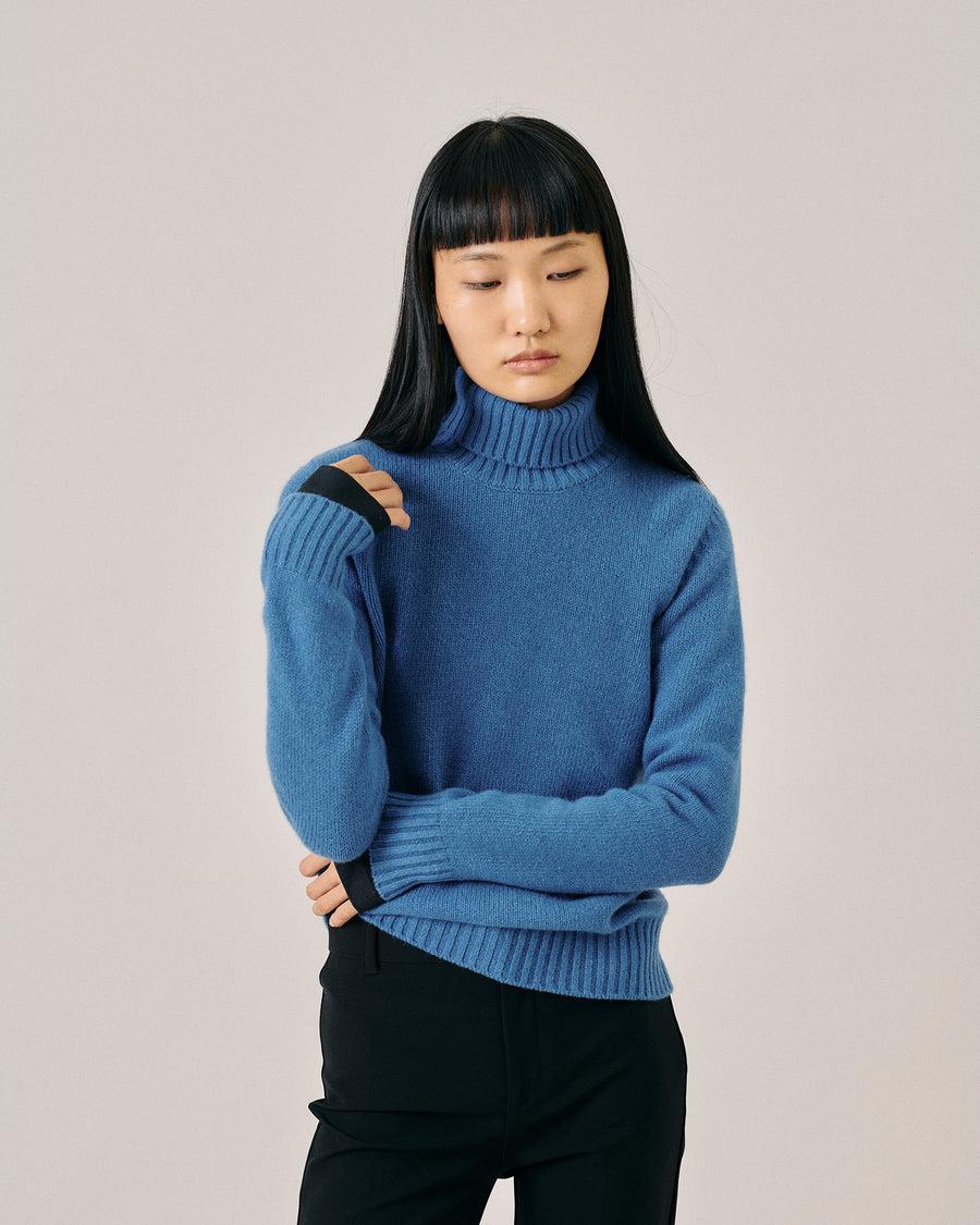 Scaglione TURTLE NECK SOFT HYBRID CASHMERE CORNFLOWER In Linea