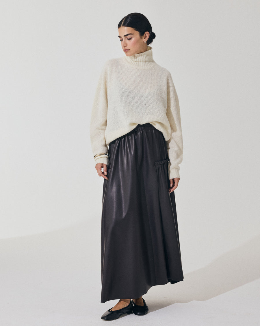 Scaglione SKIRT LUNGA CON ARRICCIO ECOPELLE MORO Sconto