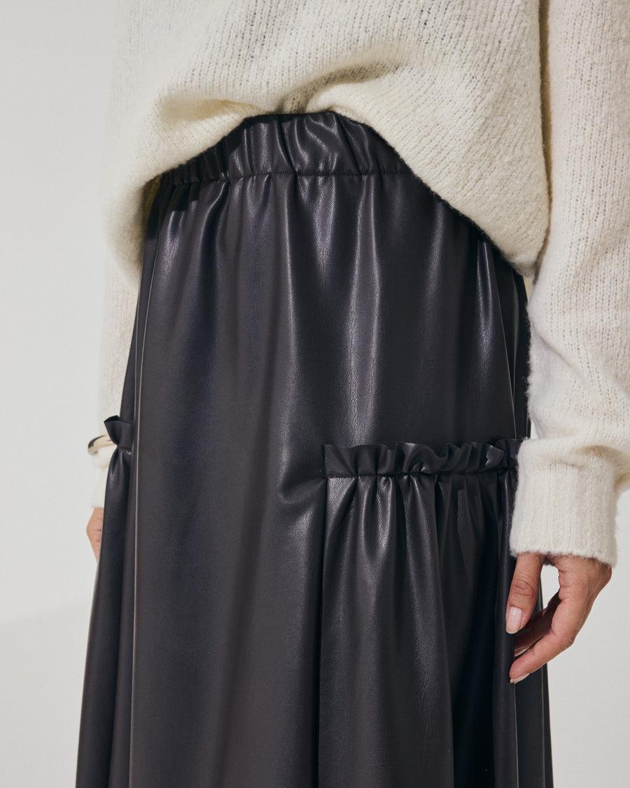 Scaglione SKIRT LUNGA CON ARRICCIO ECOPELLE MORO Sconto
