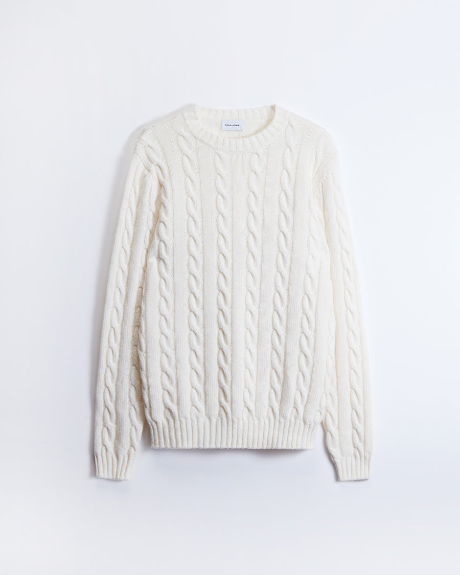 Scaglione ROUND NECK CABLES MIX CASH MILK Vendita Calda