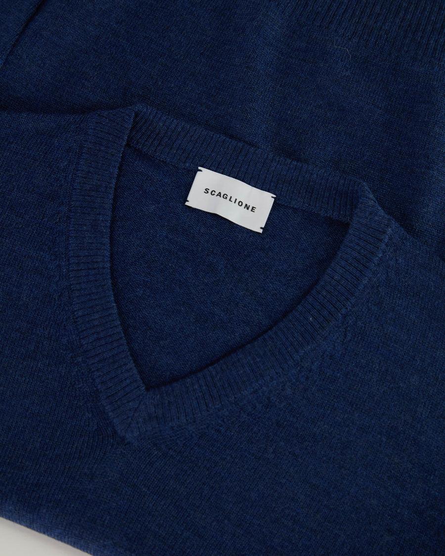 Scaglione V NECK SEAMLESS MERINO DENIM Fornitura limitata