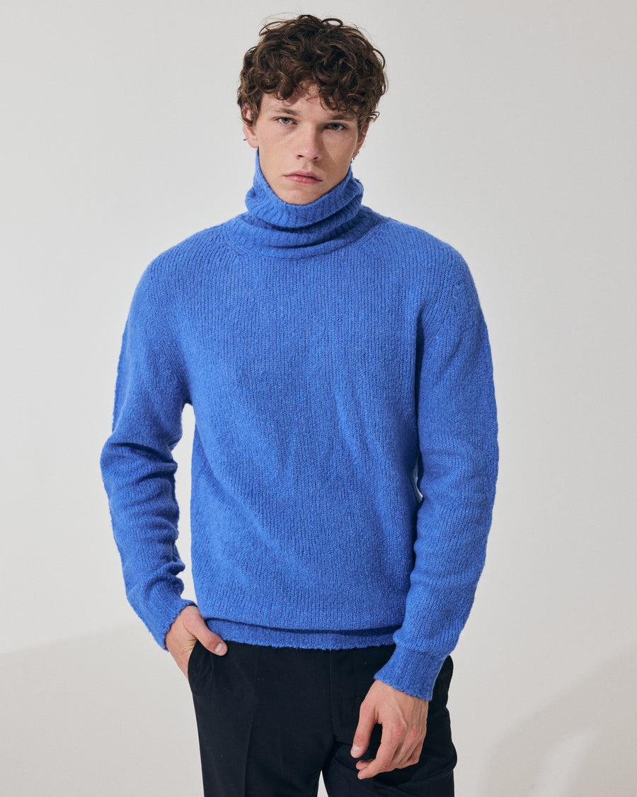 Scaglione TURTLE NECK SEAMLESS PUFFED CASHMERE CASHMERE CORNFLOWER Offerta Anniversario