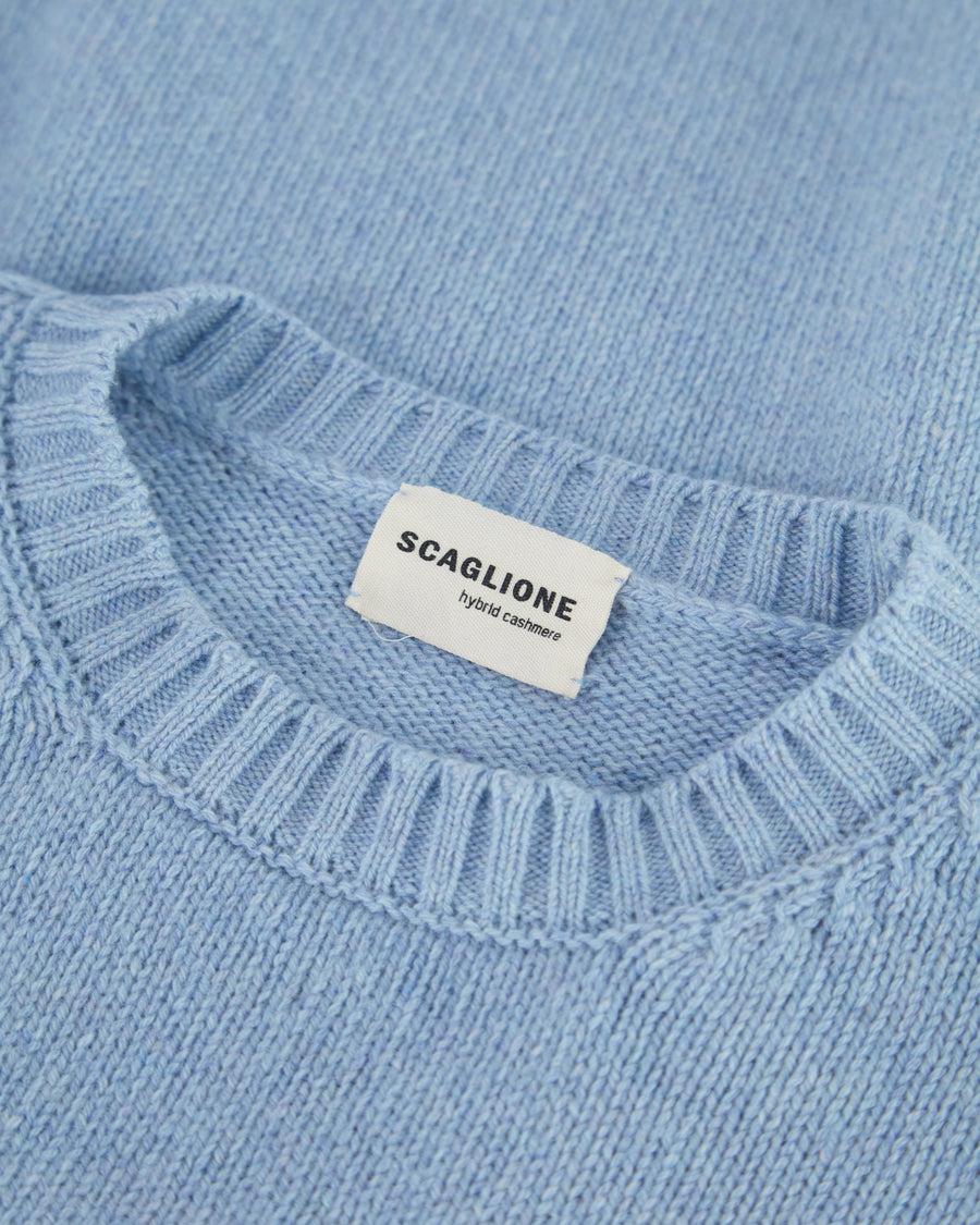 Scaglione ROUND NECK SOFT HYBRD CASHMERE CELESTE Rilascio limitato