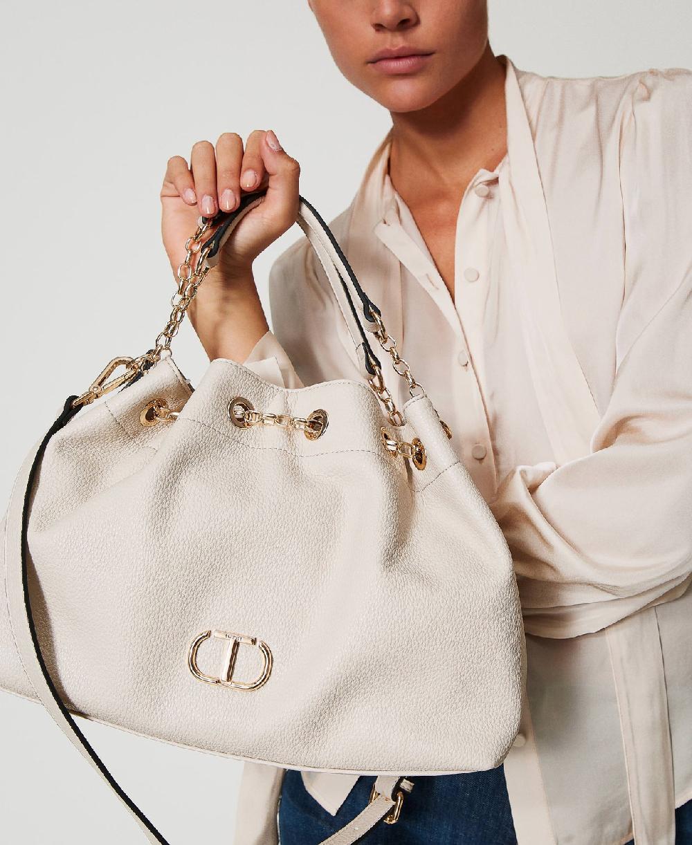 Scee by twin set Borsa shopper con Oval T e manici coulisse Qualità