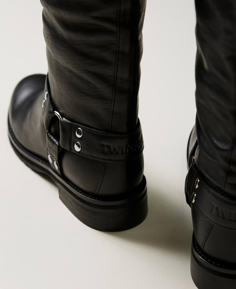 Scee by twin set Stivali biker 'Darcy' in pelle con cinturini Nuovo