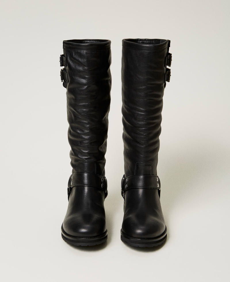 Scee by twin set Stivali biker 'Darcy' in pelle con cinturini Nuovo