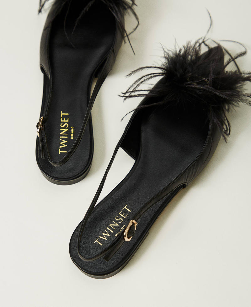 Scee by twin set Ballerine sling back in pelle con piume Spedizione Gratuita