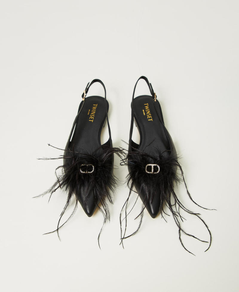 Scee by twin set Ballerine sling back in pelle con piume Spedizione Gratuita