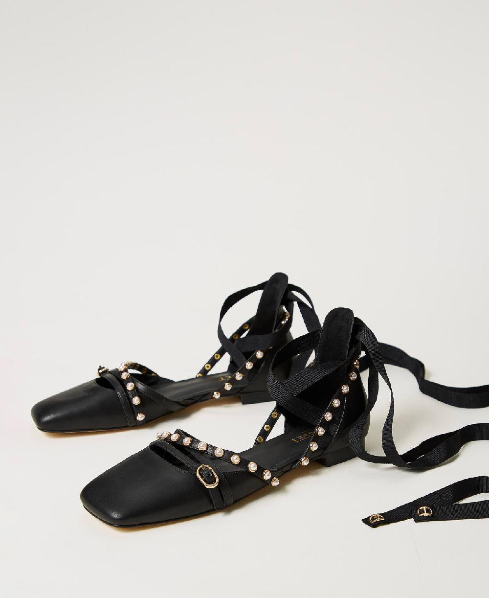 Scee by twin set Ballerine con perle e nastri Negozi Online
