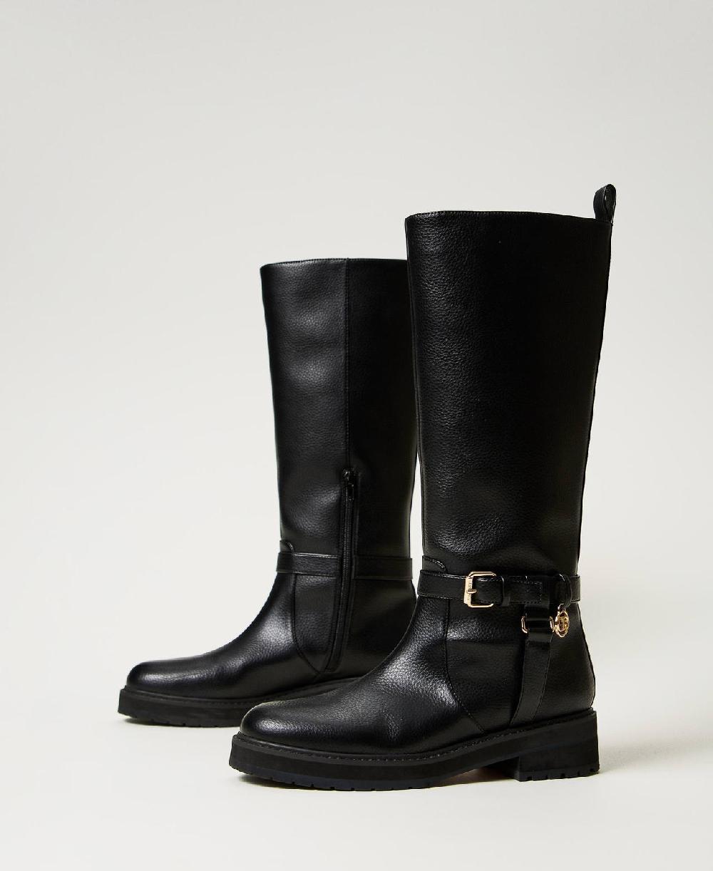 Scee by twin set Stivali biker in pelle con Oval T Convenienza