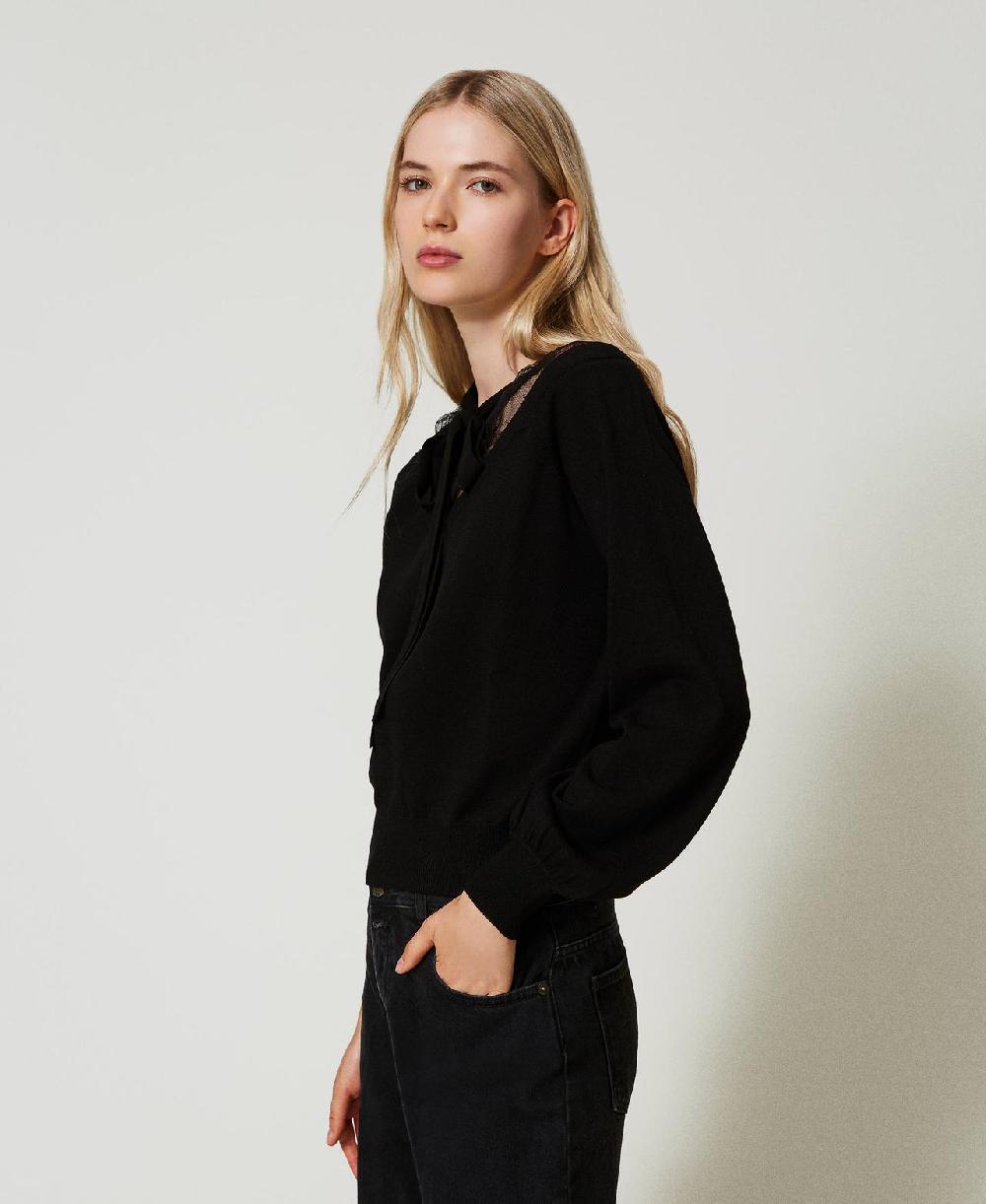 Scee by twin set Maglia con pizzo e fiocco In Vendita