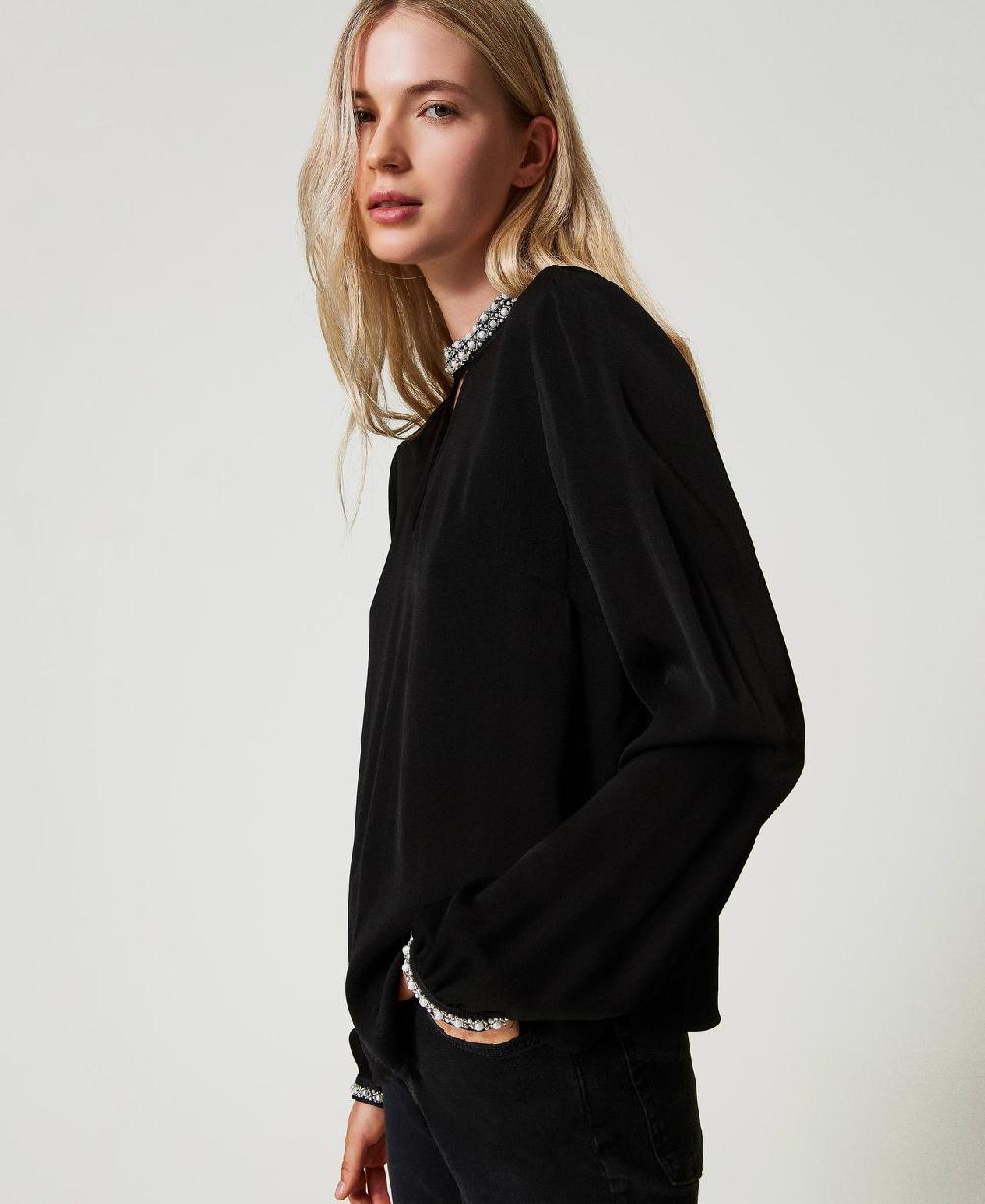 Scee by twin set Blusa in crêpe con ricami Vendita Calda
