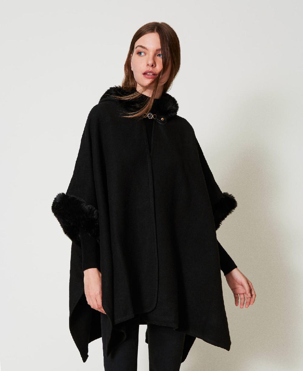 Scee by twin set Poncho in panno e faux fur Saldi Di Fabbrica