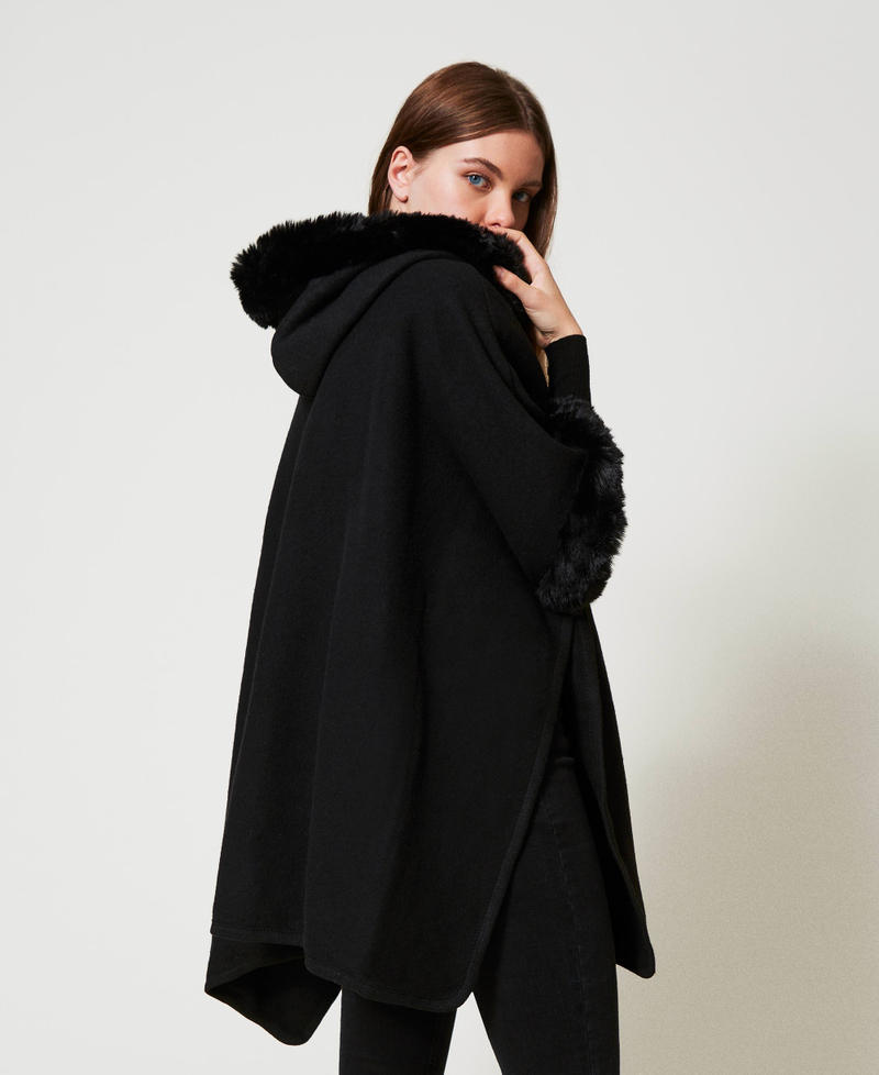 Scee by twin set Poncho in panno e faux fur Saldi Di Fabbrica