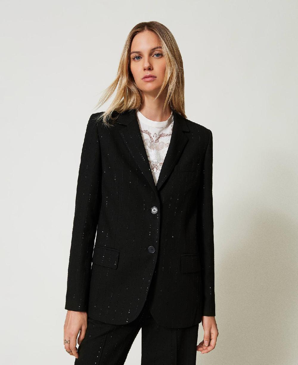 Scee by twin set Giacca blazer in panno con paillettes Moda