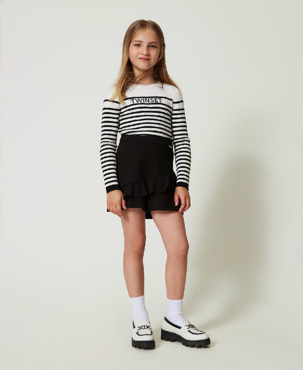 Scee by twin set Maglia girocollo a righe con logo jacquard Promozione Limitata