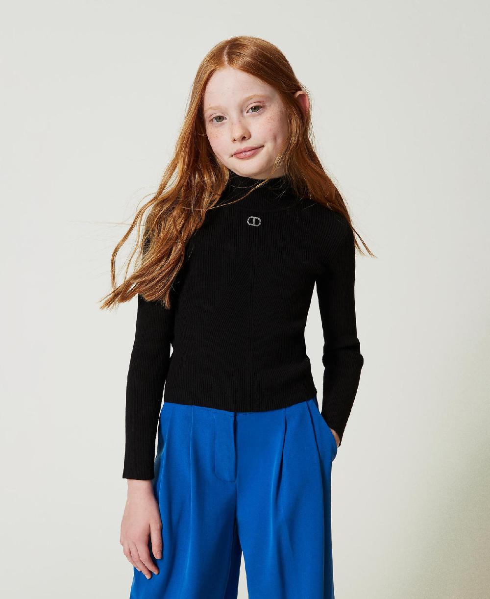 Scee by twin set Maglia lupetto a costine con logo Shopping Online