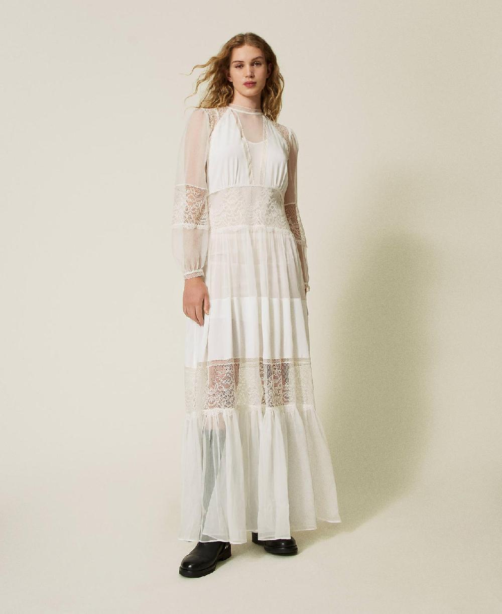 Scee by twin set Abito in creponne di seta con pizzo Sottocosto