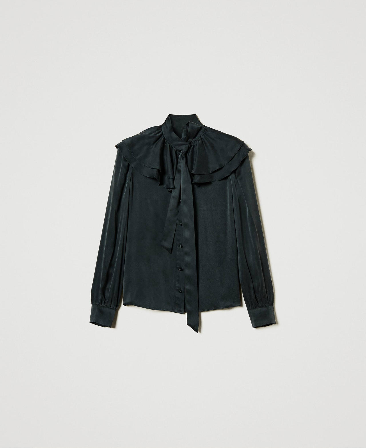 Scee by twin set Camicia in raso di seta con volant Offerte
