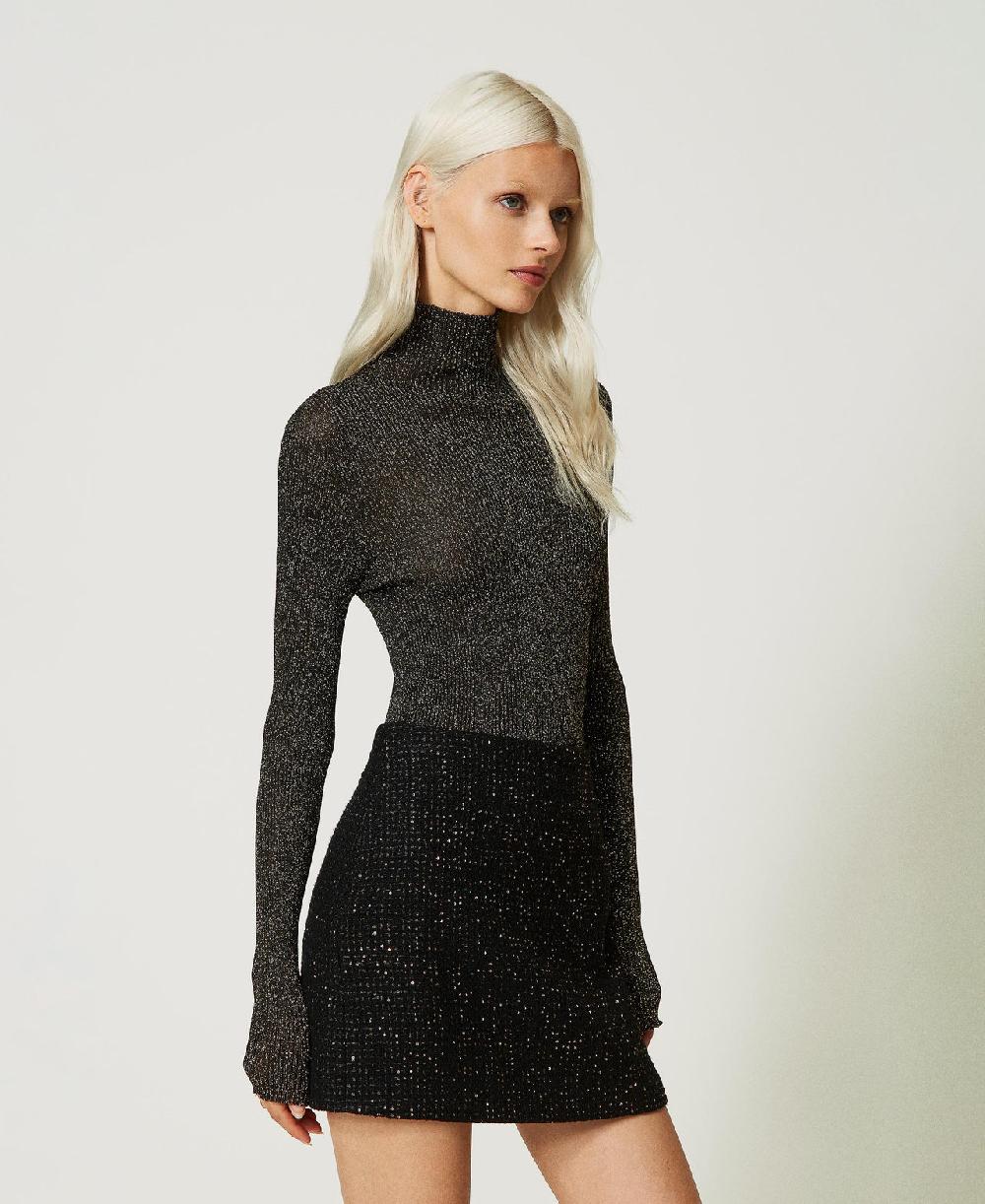 Scee by twin set Maglia lupetto in lurex a coste Vendita Calda