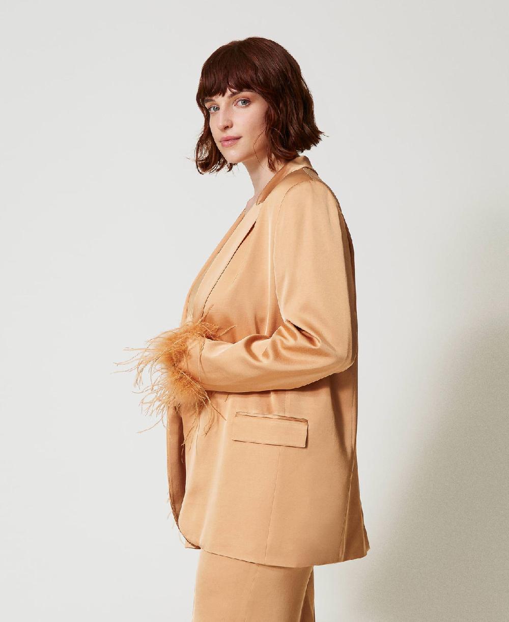 Scee by twin set Giacca blazer in raso con piume Italy