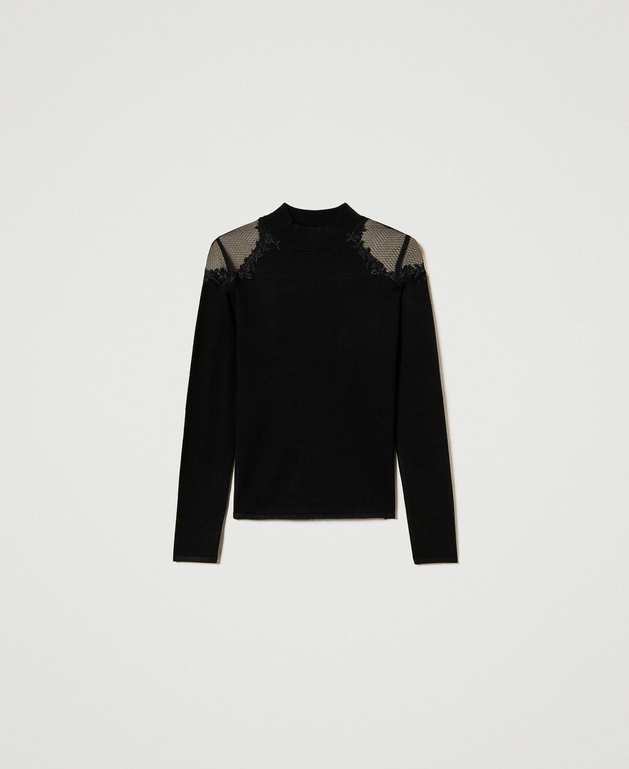 Scee by twin set Maglia lupetto con tulle e ricamo Vendita