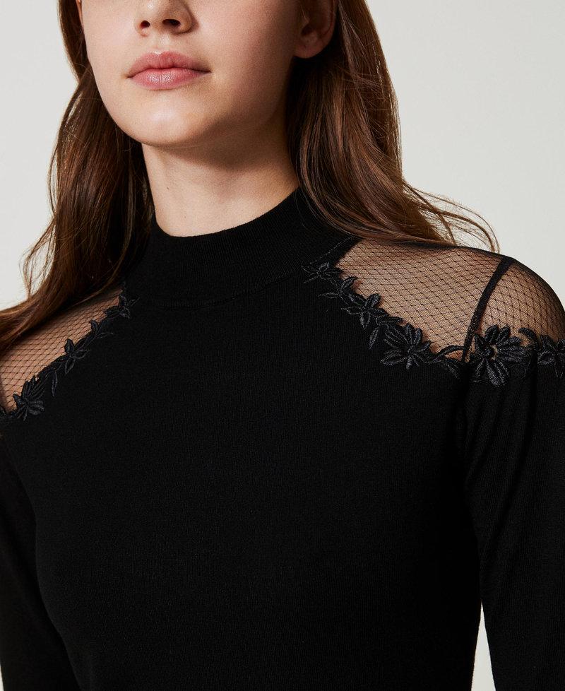 Scee by twin set Maglia lupetto con tulle e ricamo Vendita