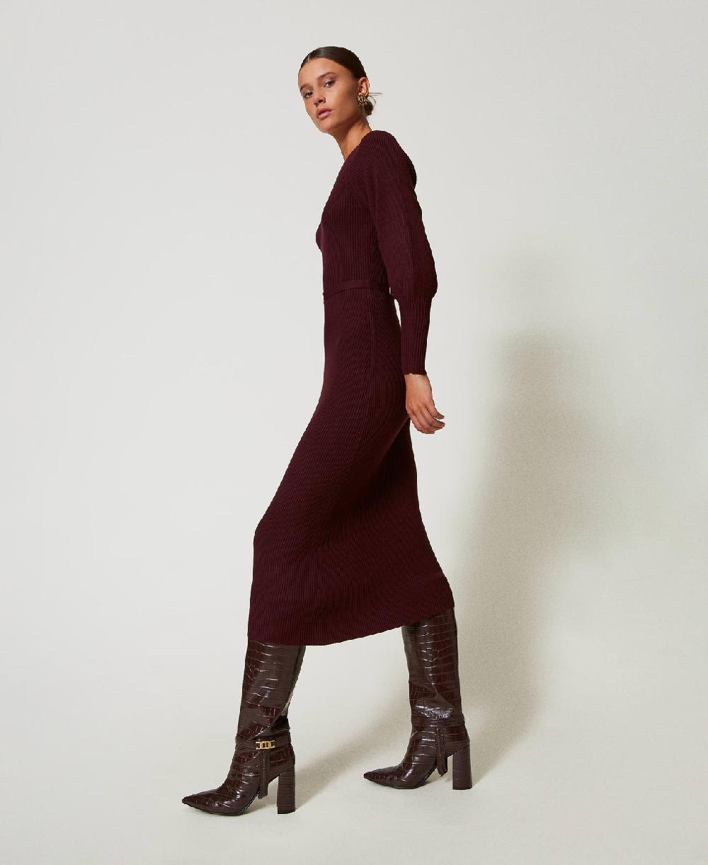 Scee by twin set Abito lungo in maglia a costine con cintura Qualità Garantita