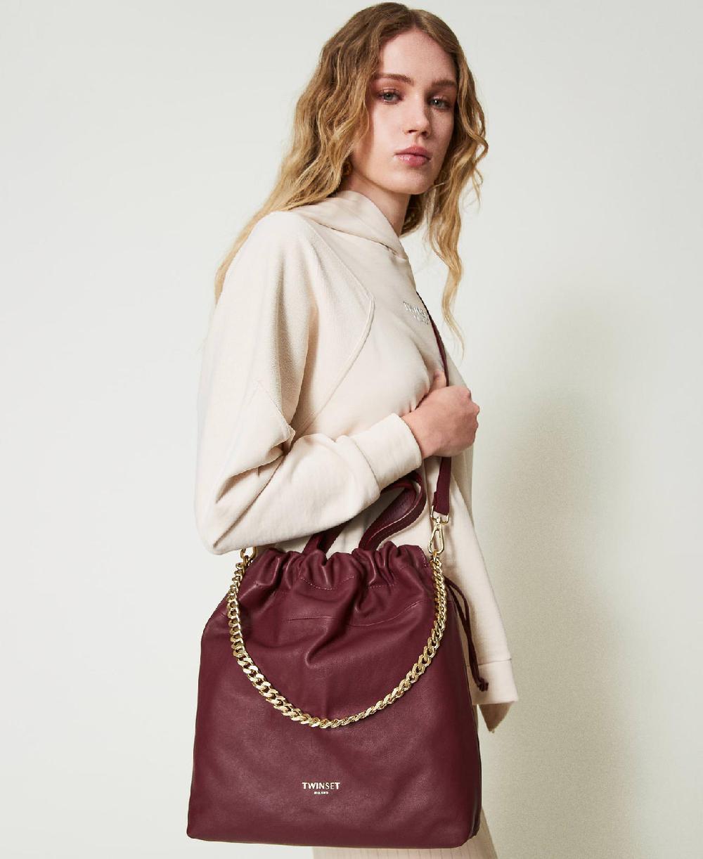 Scee by twin set Borsa shopper media in pelle con coulisse Outlet