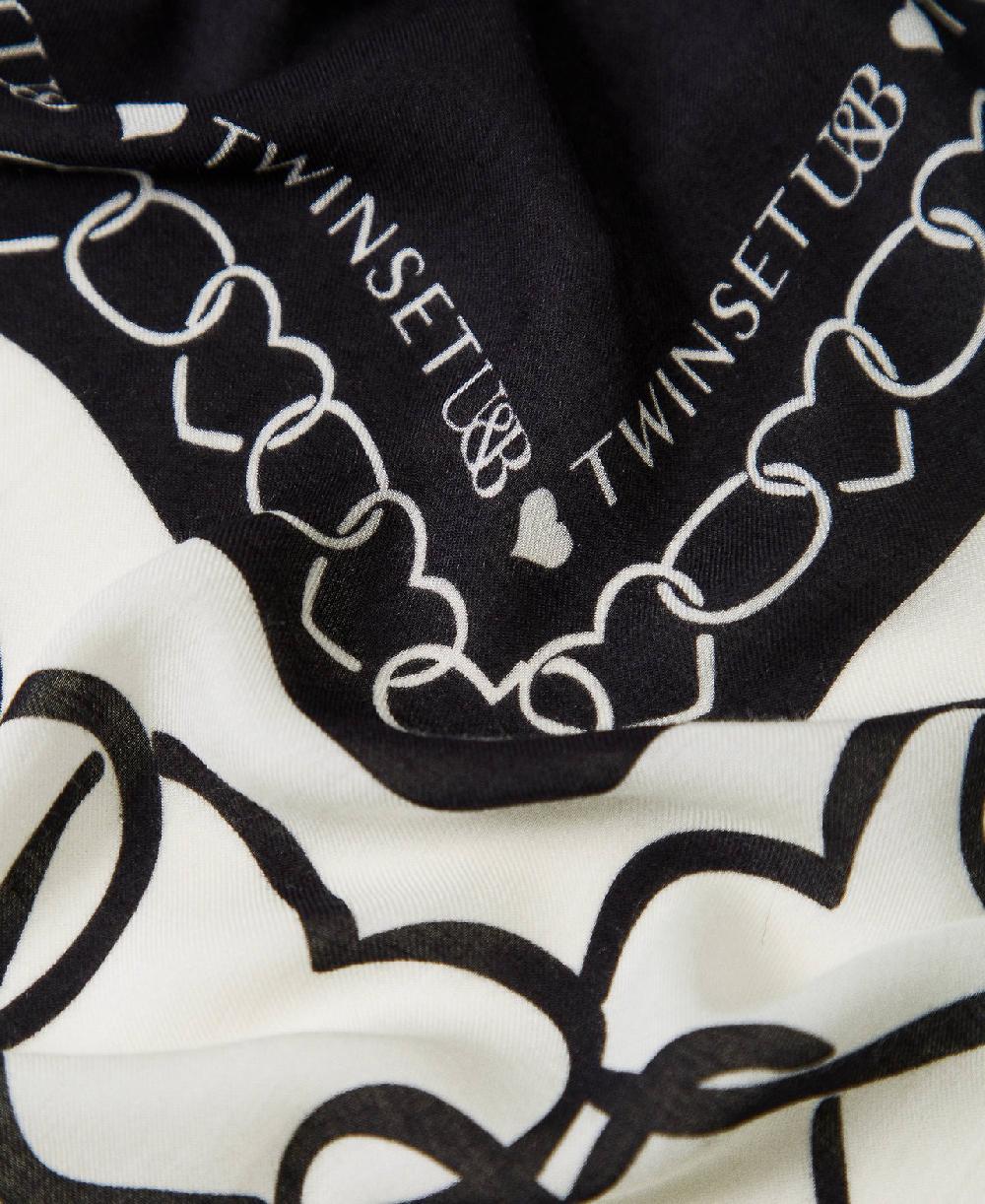 Scee by twin set Kefiah con stampa a cuori Saldi Di Fabbrica