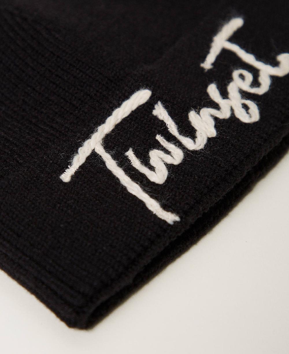 Scee by twin set Cuffia in maglia con ricamo logo Outlet