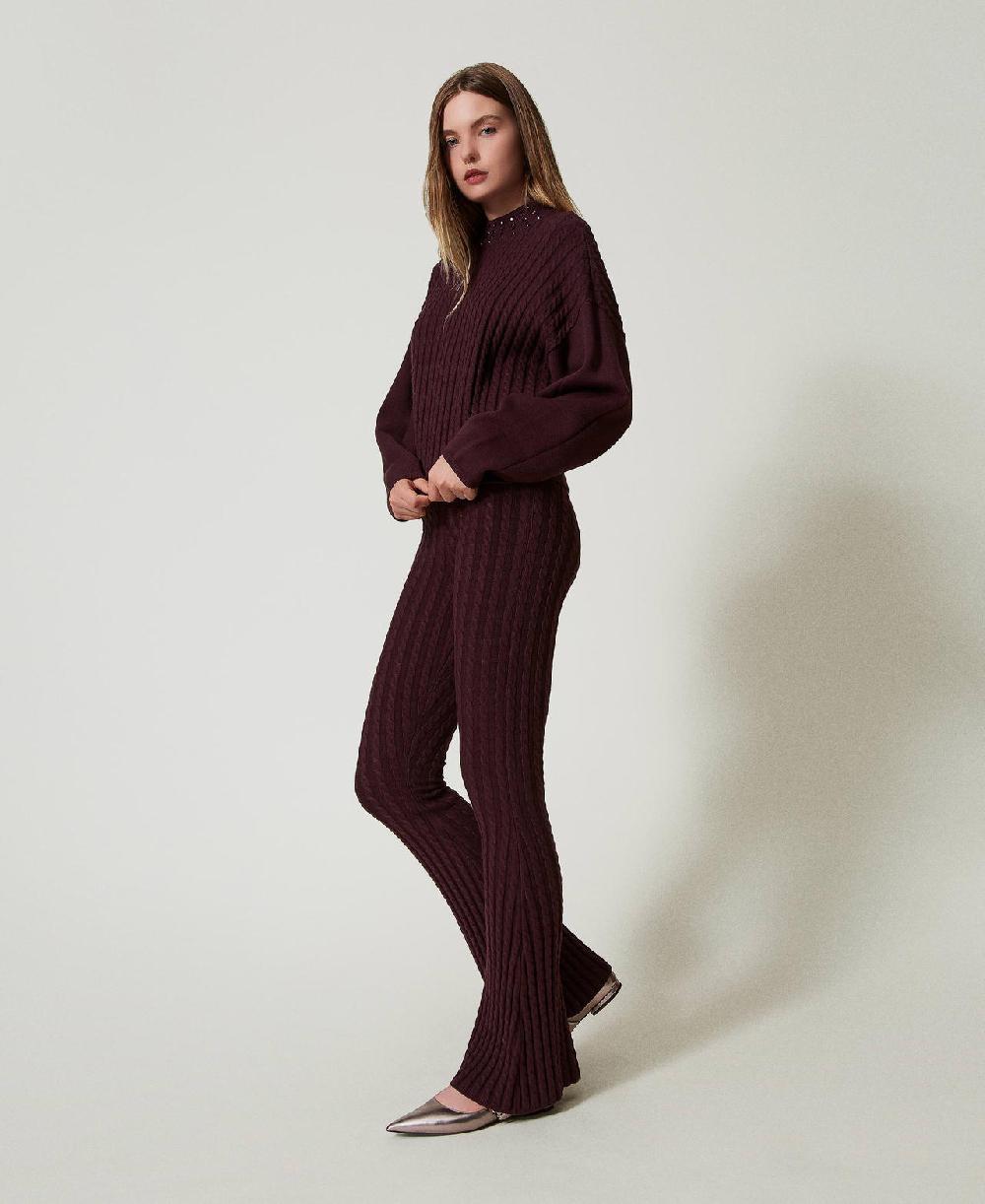 Scee by twin set Pantaloni flare in maglia a trecce Spedizione Gratuita