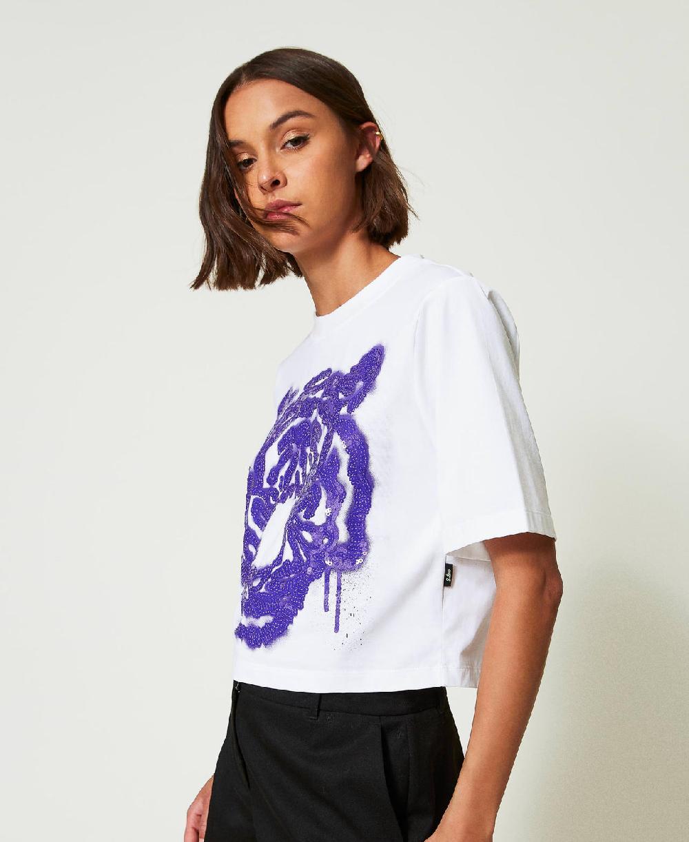 Scee by twin set T-shirt boxy MYFO con stampa e paillettes Consegna Veloce