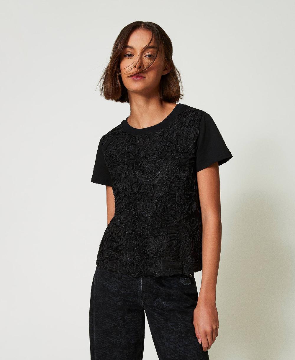 Scee by twin set T-shirt con ricami in organza Economico