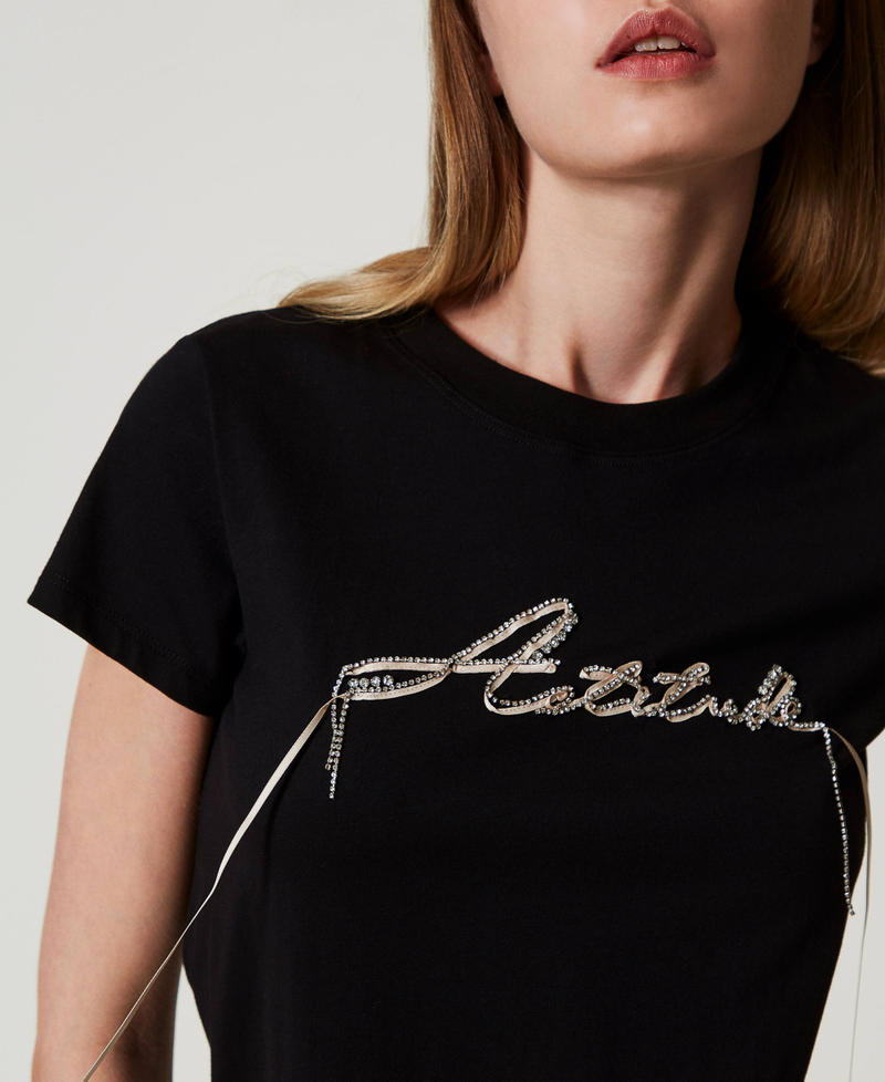 Scee by twin set T-shirt con logo e strass Hotsell