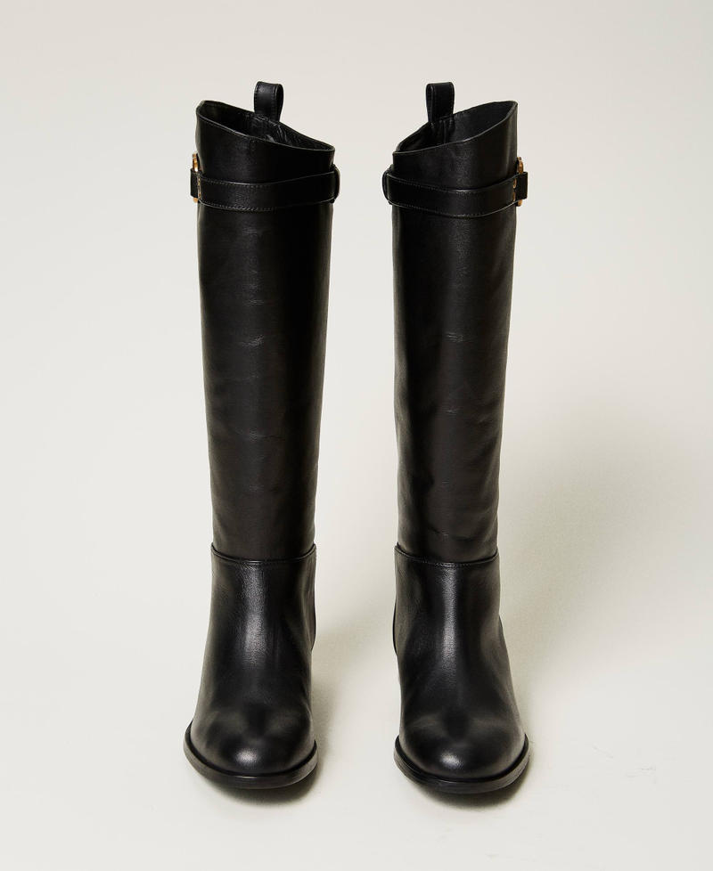 Scee by twin set Stivali alti in pelle con Oval T 2025