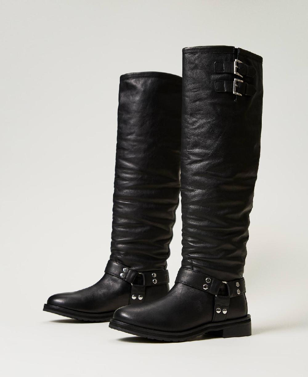 Scee by twin set Stivali alti 'Darcy' in pelle con cinturini Sottocosto